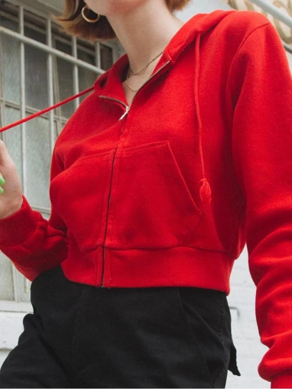 Brandy Melville Red Zip-Up Hoodie - Picture 4 of 4